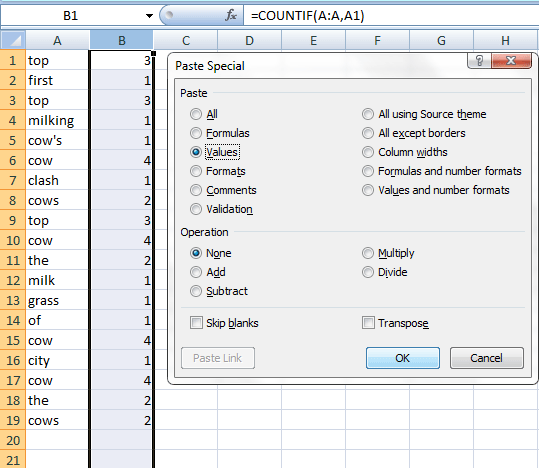 Excel - Paste Special Function