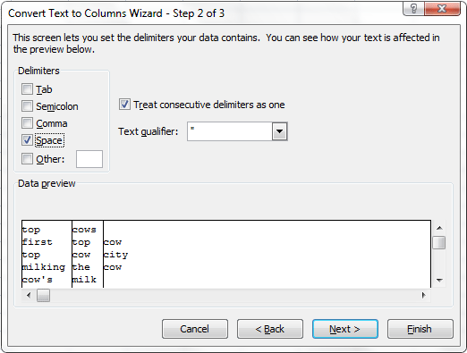 Excel - Text to Columns Function Step 2