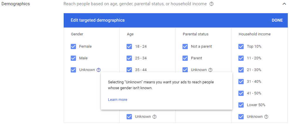 Demographics Targeting on Google Ads